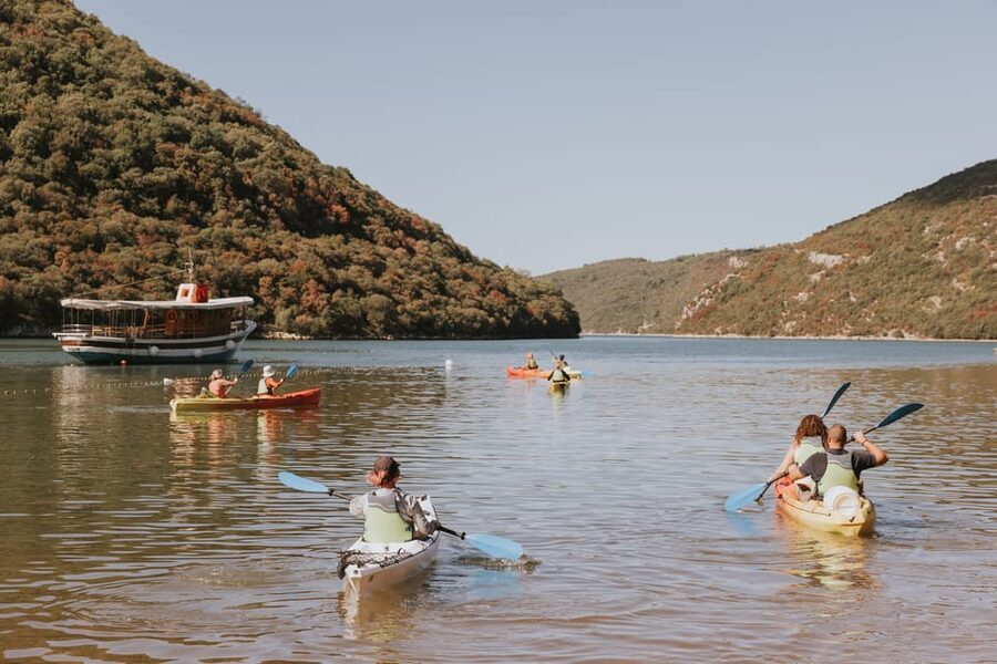From Poreč: Lim Bay Sea Kayaking Day Trip - The rocky beach stop breaks up the paddling