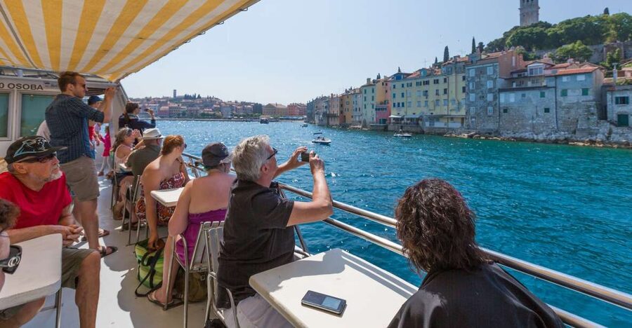 From Pula: Day Cruise to Rovinj, Lim Fjord, and Red Island - Leaving Pula with the amphitheater behind you