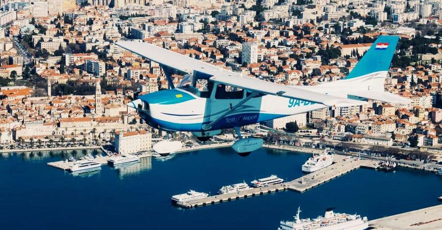 From Sinj: Panoramic Flight over Split - The big view of Split, Brač, Šolta, and Marjan