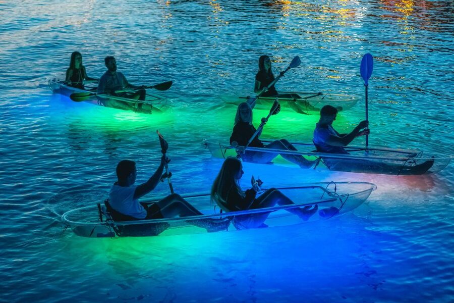 Split: Illuminated Evening Guided Kayaking Tour - Back to the coast and outside the bay